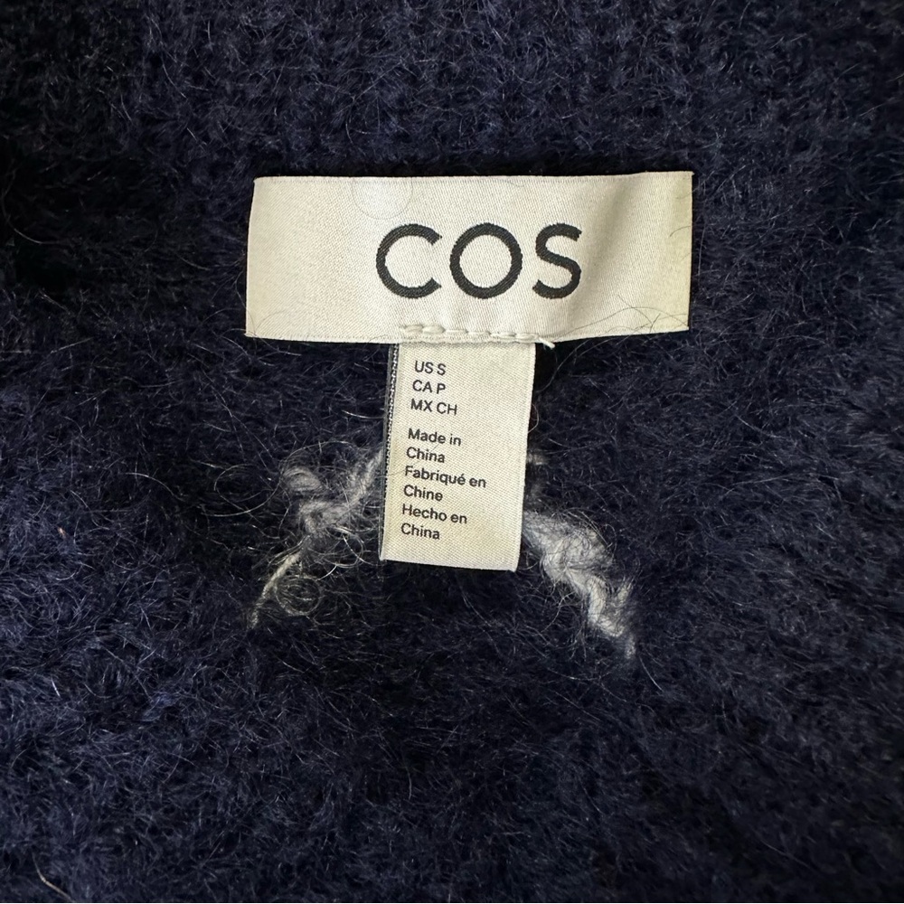 COS Women’s Navy Cropped Mohair Argyle Pullover Sweater Size S - Picture 12 of 12